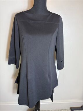 IC by Connie K Black Asymmetric Ponte Tunic Top Sz L NWT